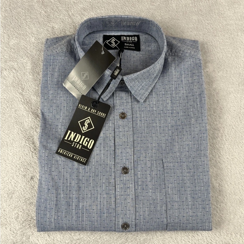 Indigo Star Men Woven Long sleeve Jacquard button front dress shirt size small
